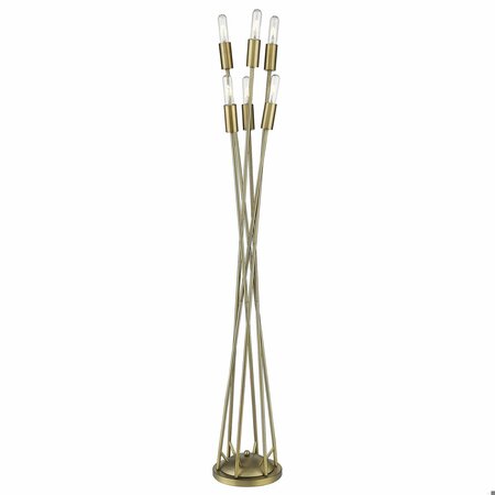 Homeroots 60 x 13.25 x 13.25 in. Perret 6-Light Aged Brass Floor Lamp 397932